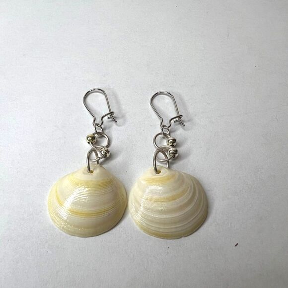 Dangle Earring Genuine Handcrafted Seashell Yellow Orange Hue Beach Coastal - Picture 1 of 8